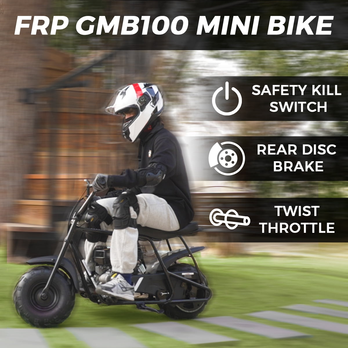 FRP GMB100 Mini Bike, 99CC 4-Stroke Mini Bikes for Adults, Gas Powered Mini Dirt Bike, Off-Road Motorcycle W/LED Headlight and Neck Gaiter, Up to 28 Mph, Weight Support Up to 220 LBS