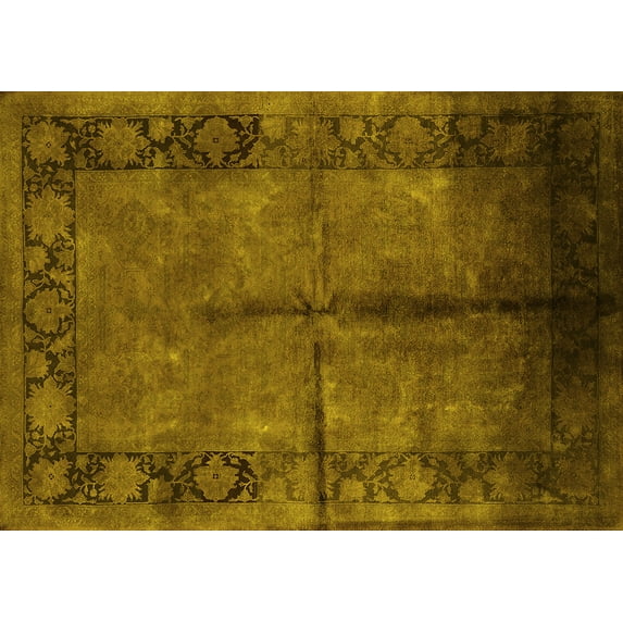 Ahgly Company Indoor Rectangle Oriental Yellow Industrial Area Rugs, 7' x 9'