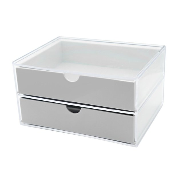 Organizador de esmalte de uñas Yuyangstore Caja de almacenamiento de acrílico a prueba de polvo de 2 capas Gris