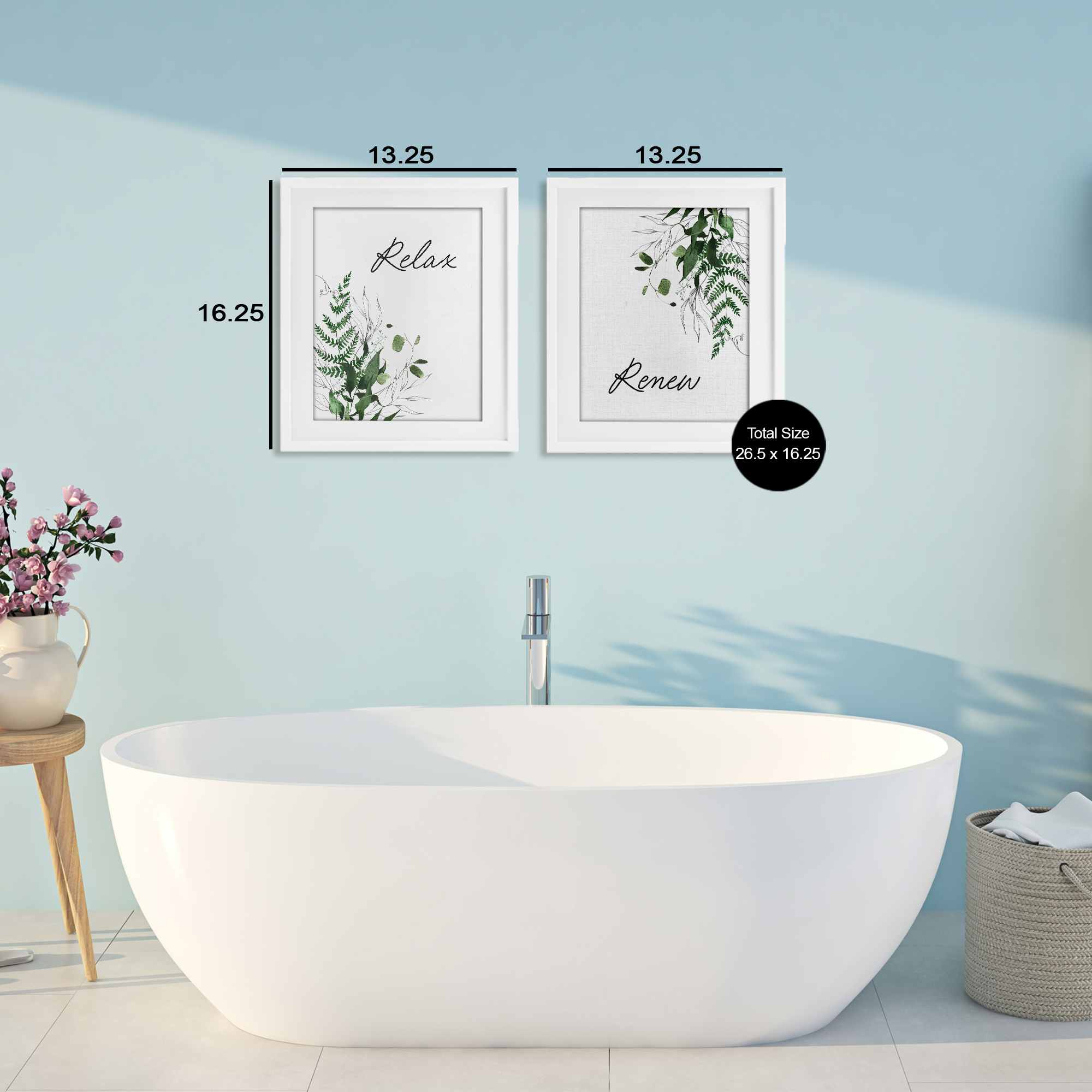 Relax Renew Botanical Leaves 2 Piece White Framed Print Under Glass Set, design by Lettered and Lined