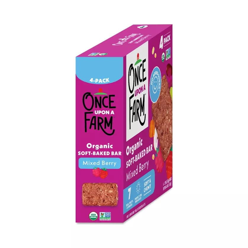 Once Upon a Farm | Organic Mixed Berry Soft Baked Bar | Strawberry, Raspberry, Beet & Oats | Made with Real Fruit & Veggies | No Added Sugar | 8 Boxes