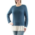 thumbnail image 2 of Kensie Womens Ruffled Contrast Pullover Sweater, Blue, Medium, 2 of 3