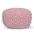 thumbnail image 1 of Love Ottoman Pouf, Romantic Doodle Style Pattern Winged Striped Hearts Arrows Abstract, Decorative Soft Foot Rest with Removable Cover Living Room and Bedroom, Coral Pink Pale Yellow, by Ambesonne, 1 of 3