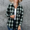 thumbnail image 6 of Ukumplol Womens Tops Long Sleeve Shirts for Women's Flannel Plaid Light Weight Thin Jacket Shirts Long Sleeve Button Down Chest Pocketed Shirts Coats Shacket Womens Fall Tops Green XL, 6 of 9