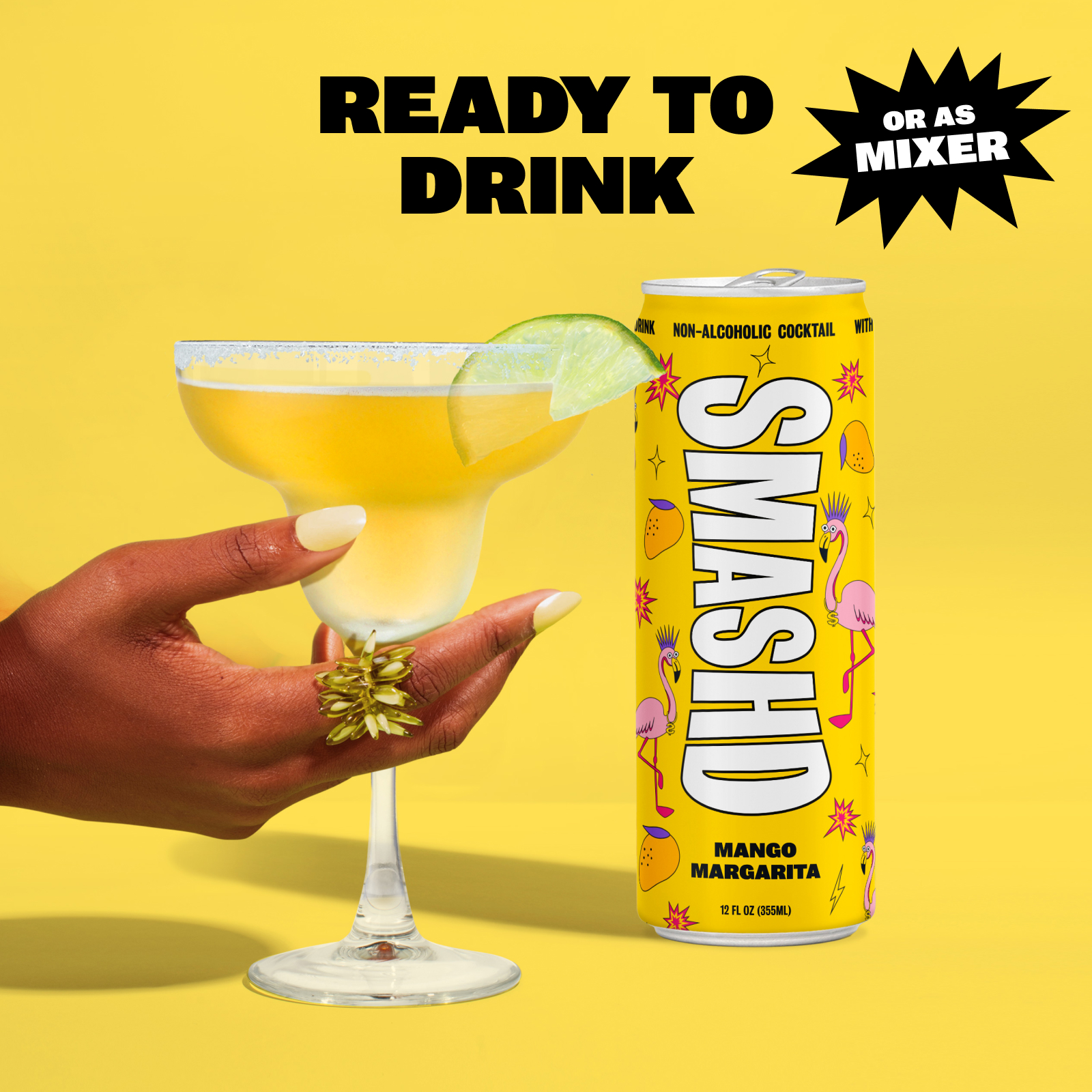 SMASHD Alcohol-Free Mocktails, Non-Alcoholic Beverage Flavored Sparkling Water, Tequila alternative No Artificial Flavors, Caffeine-Free, with electrolytes, 12 Oz&nbsp; (Mango Margarita, 12 Pack)