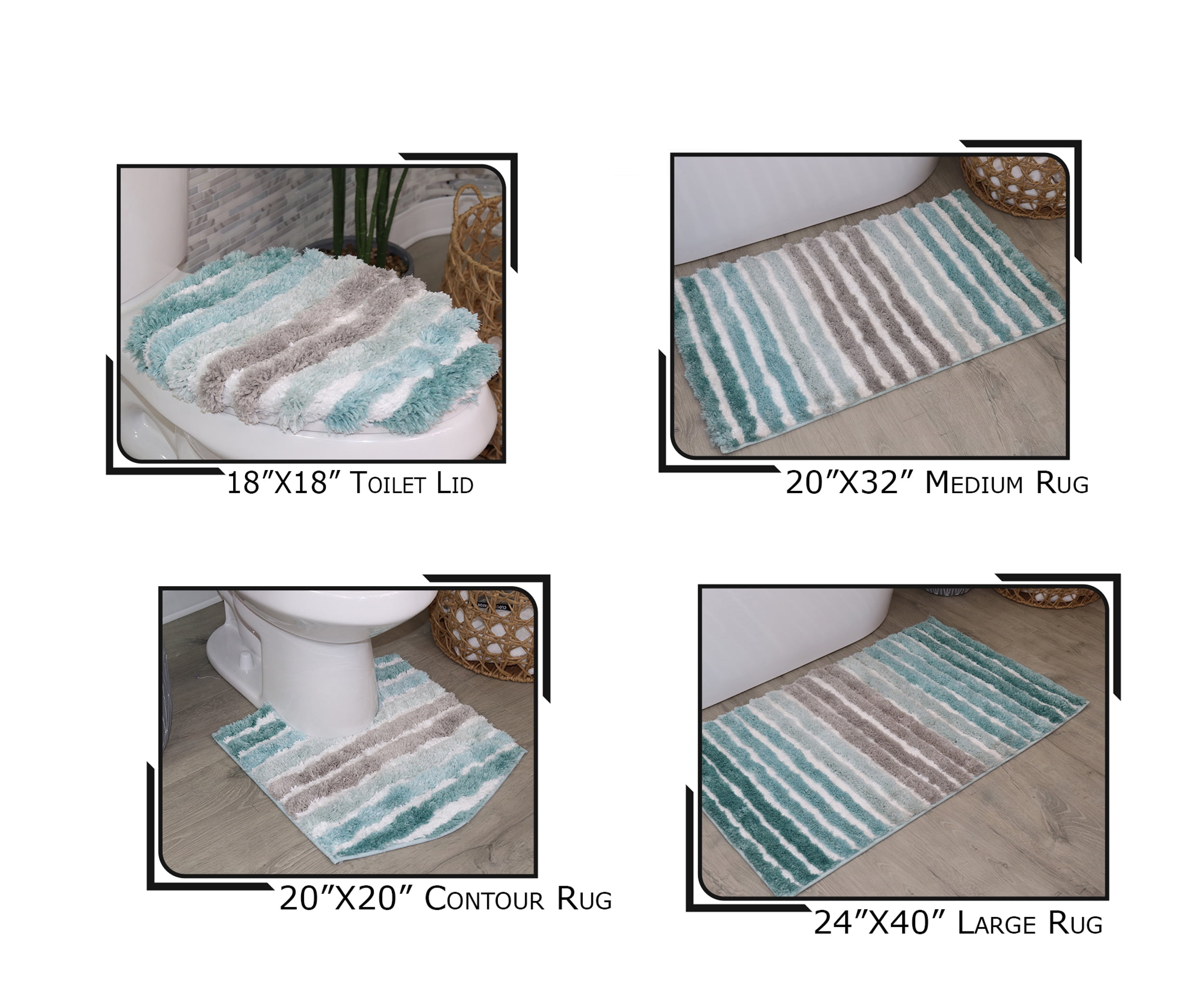 Bathroom Rugs Set of 4, Soft Microfiber Bath Mats, Absorbent & Quick Drying, Non-Slip Rubber Backing, Machine Wash Bathroom Floor Mats for Tub, Shower, Toilet – 20x32, 24x40, 20x20, 18x18 Turquoise
