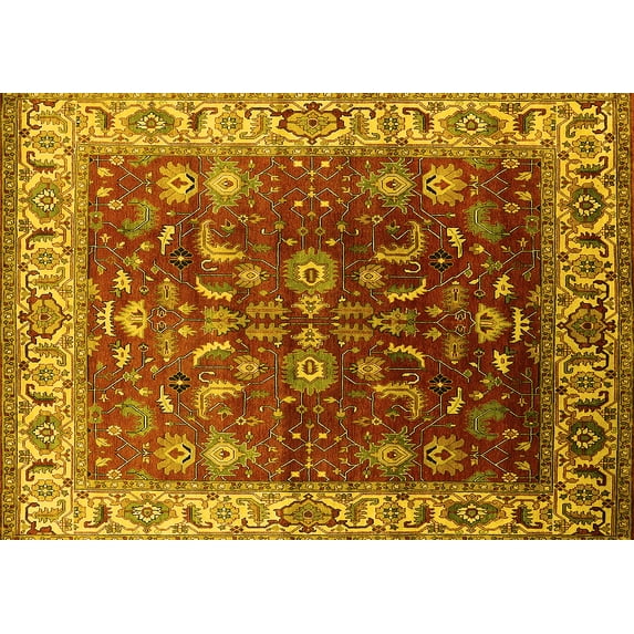 Ahgly Company Machine Washable Indoor Rectangle Oriental Yellow Traditional Area Rugs, 8' x 10'