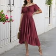 thumbnail image 3 of KICILVS Victorian Dress for Women Color Block Square Neck Bell Sleeve Tie Front Flared Maxi Length Party Dress Gown Purple, 3 of 7