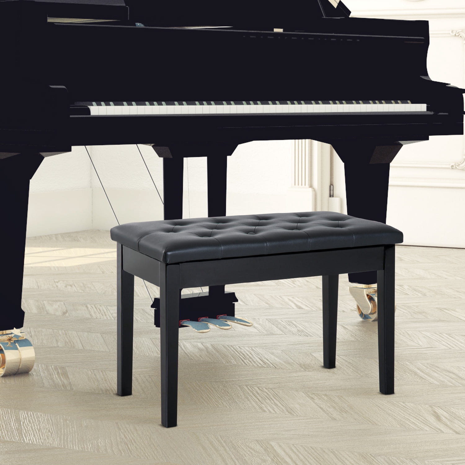 HOMCOM PU Leather Piano Bench Padded Double Duet Storage Upholstered Seat Black
