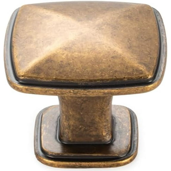 10 Pack Antique Brass Cabinet Knobs Brass Drawer Knobs K02 Square Single Hole Cabinet Pulls for Cabinets Drawer Dresser Cupboard Bedroom Closet Bathroom Vanity