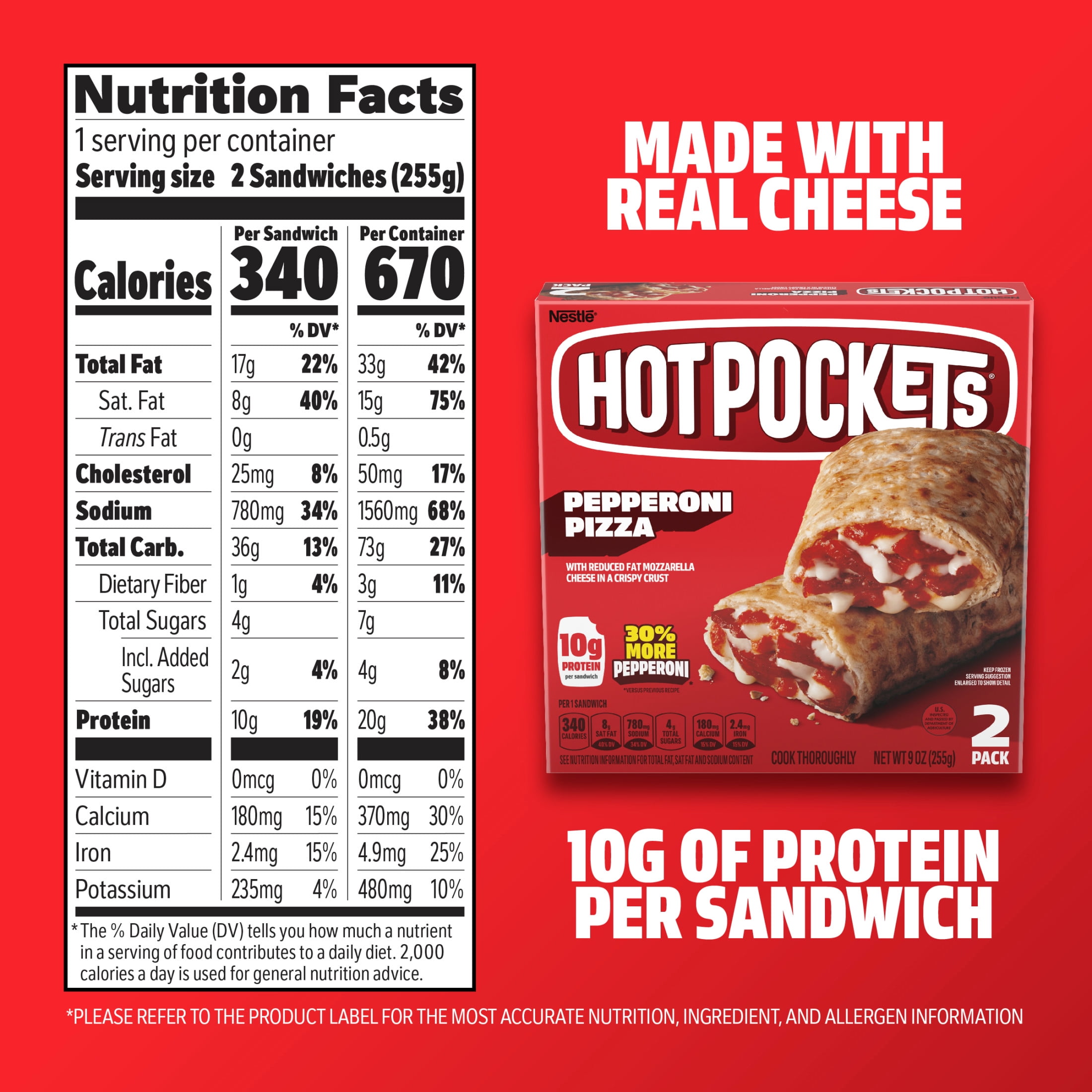 Hot Pockets Frozen Snacks Pepperoni Pizza Crispy Crust Snacks, 9 oz, 2 Count Box  (Frozen)