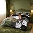thumbnail image 3 of meiyoeat Rustic Patchwork Deer Duvet Cover Queen For Boys,Vintage Farmhouse Camouflage Hunting Queen Bedding, Green Brown,Black Reversible,3 Pieces(No Comforter), 3 of 6