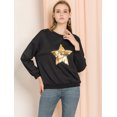 thumbnail image 2 of Unique Bargains Chandail en Molleton à Manches Longues Col Rond Étoile Brillant à Sequins pour Femmes, 2 of 6