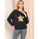 thumbnail image 2 of INSPIRE CHIC Sudadera de manga larga con cuello redondo y lentejuelas brillantes para mujer Negro M, 2 of 6