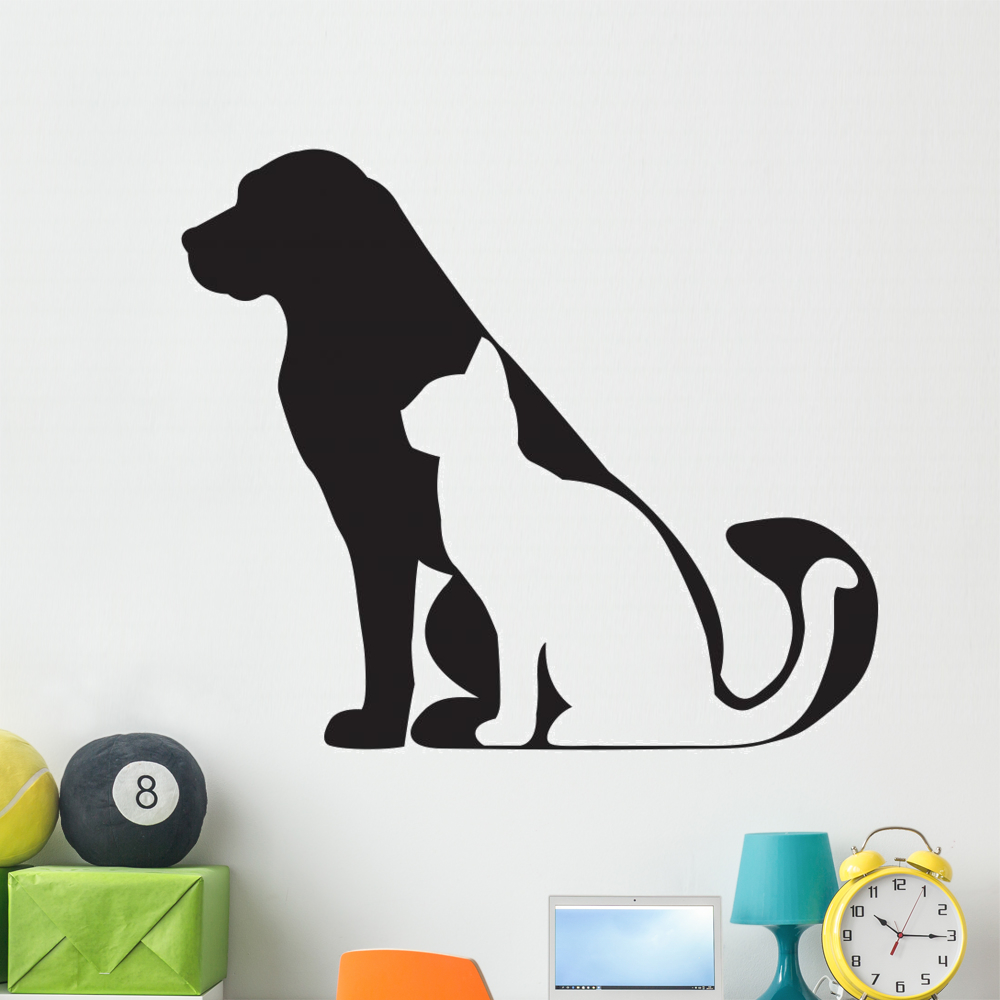 Black Silhouette Dog and Wall Decal by Wallmonkeys Peel and Stick Graphic (48 in W x 42 in H