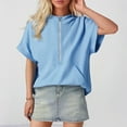 thumbnail image 4 of Blue Sweatshirt for Womens Oversized Half Zip Hoodies Short Sleeve Casual Sweatshirts Pullover Tops with Pockets Women Fall Clothes, 4 of 4
