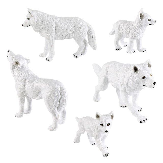 5 figuras de lobo, juguetes educativos en miniatura de vida silvestre, juguetes de animales coleccionables para niños pequeños de 3 años en adelante, niños y niñas
