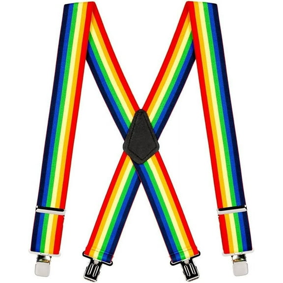 SuspenderStore Rainbow Striped Suspenders - 2-Inch Wide Elastic - Clip - 4 Sizes Including Big & Tall