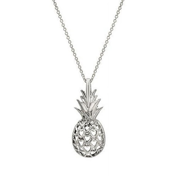 Sterling Silver Pineapple and Heart Hawaiian Pendant Necklace, 18"
