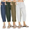 thumbnail image 3 of Zoeecloth Women's Cotton Linen Seven Pants Drawstring Casual Loose Beach Pants Solid Color Home Pants S-3XL, 3 of 9