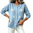 thumbnail image 4 of Womens Floral Cardigan Sweater Long Sleeve Crew Neck Button Down Coat Fashion Comfy Casual Loose Knitted Outwear (XL, Sky Blue-A), 4 of 5