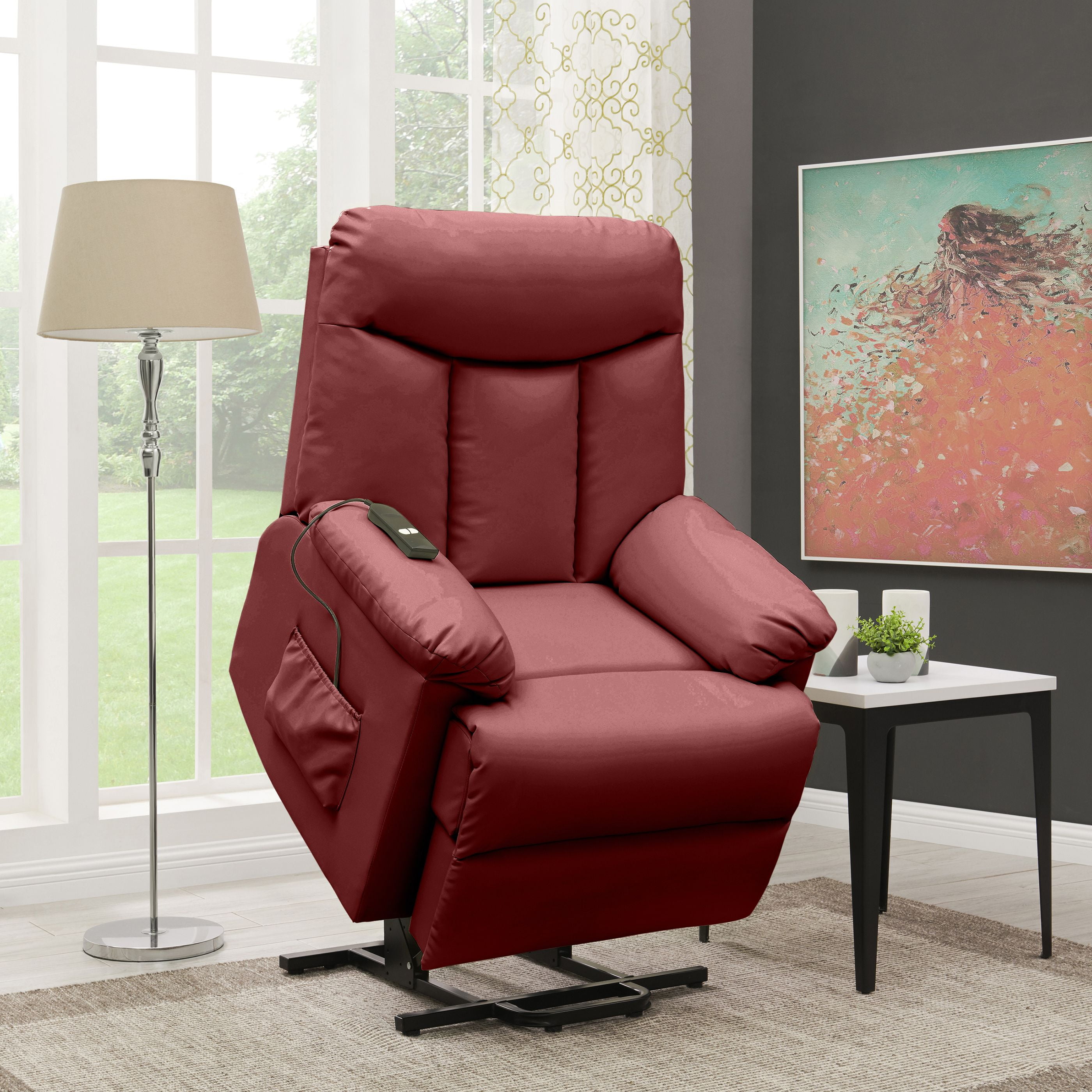 homesvale klein burgundy red pu power lift reclining chair
