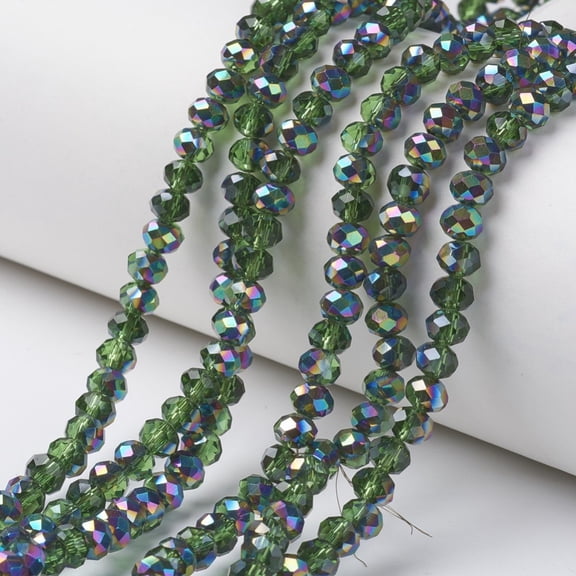 Electroplate Transparent Glass Beads Strands Half Multi-color Plated Faceted Rondelle Olive Drab 4x3mm Hole: 0.4mm 145pcs/strand 18.9 inch(48cm)