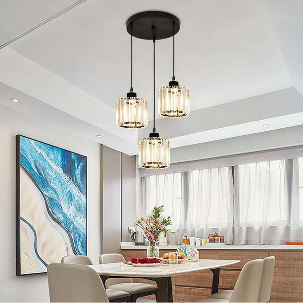 SINGES Ornate 3-Light Polished Kitchen Island Crystal Ceiling Pendant ...