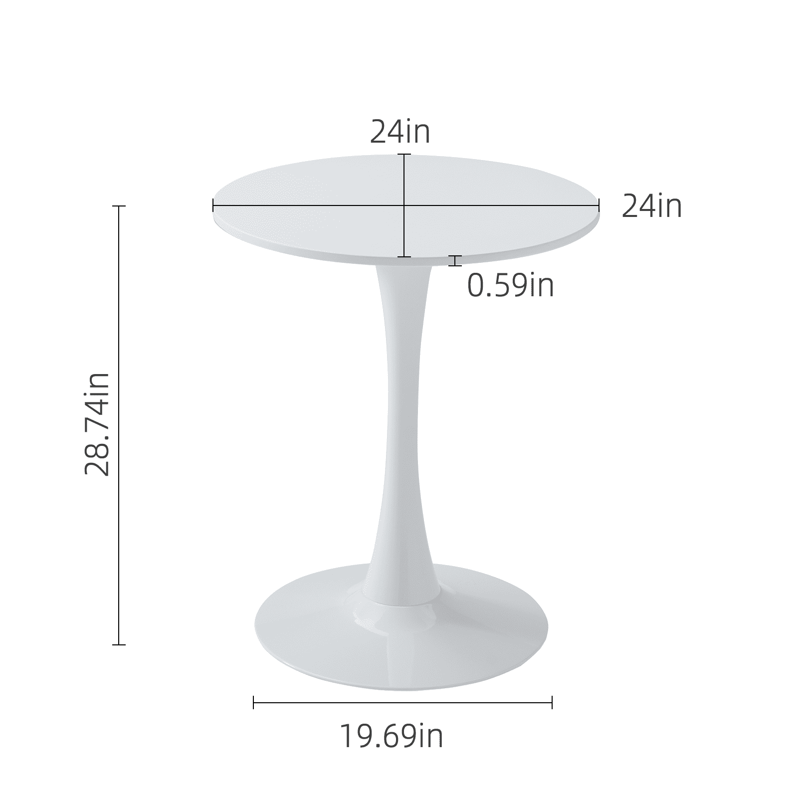 Round Dining Table 24 Inch with Tulip Pedestal Base, Modern Bistro Table and Kitchen Table for Small Spaces, White
