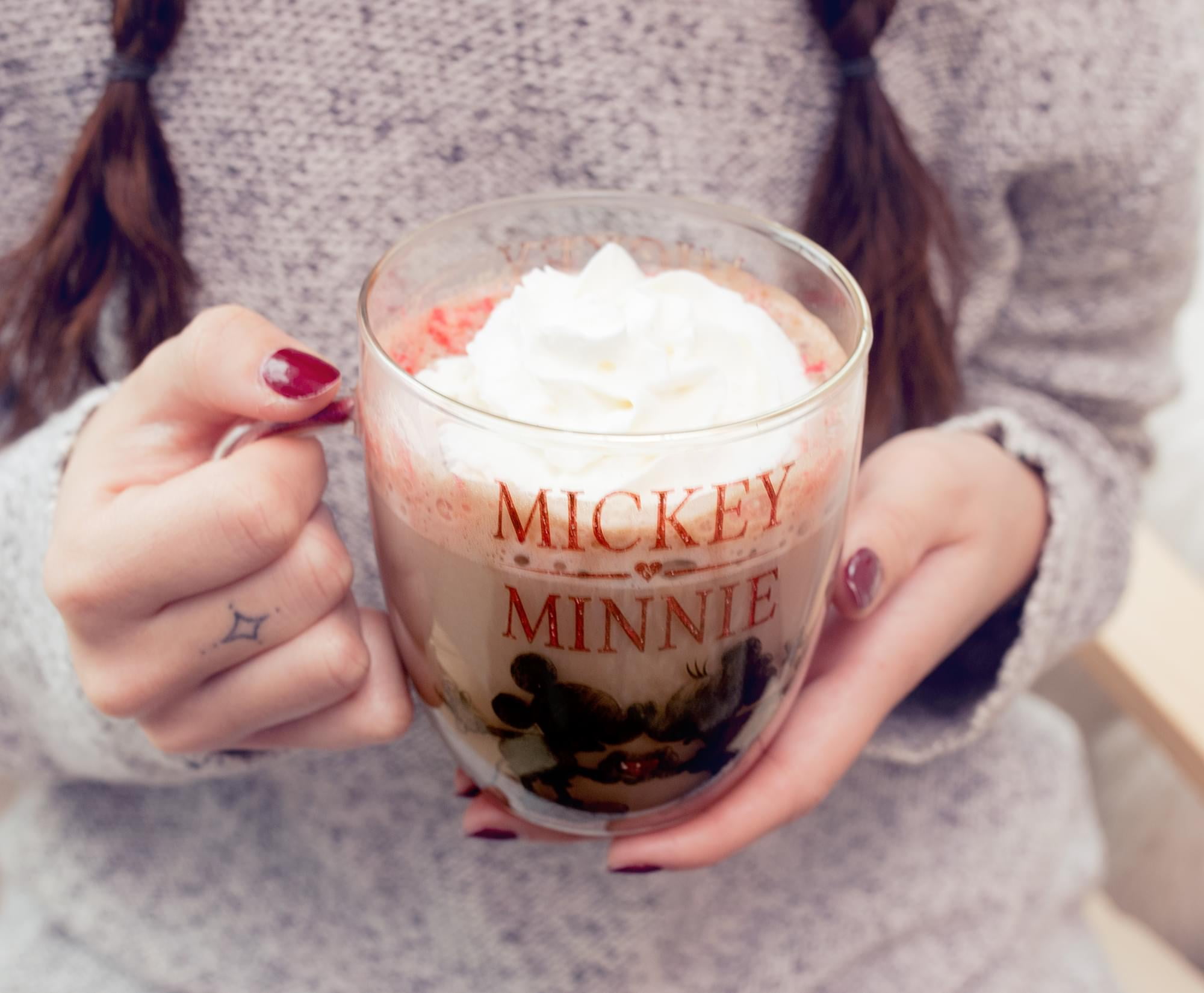 Disney Mickey and Minnie Hearts & Diamonds Confetti Glass Mug | Holds