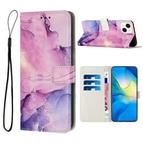 Mantto For iPhone 13 6.1 inch Case,Luxury for Girls Painted Marble PU Leather Flip Folio Card Wallet Holder Magnetic Shockproof Scratch Resistant Wrist Strap Cover.For iPhone 13,Purple