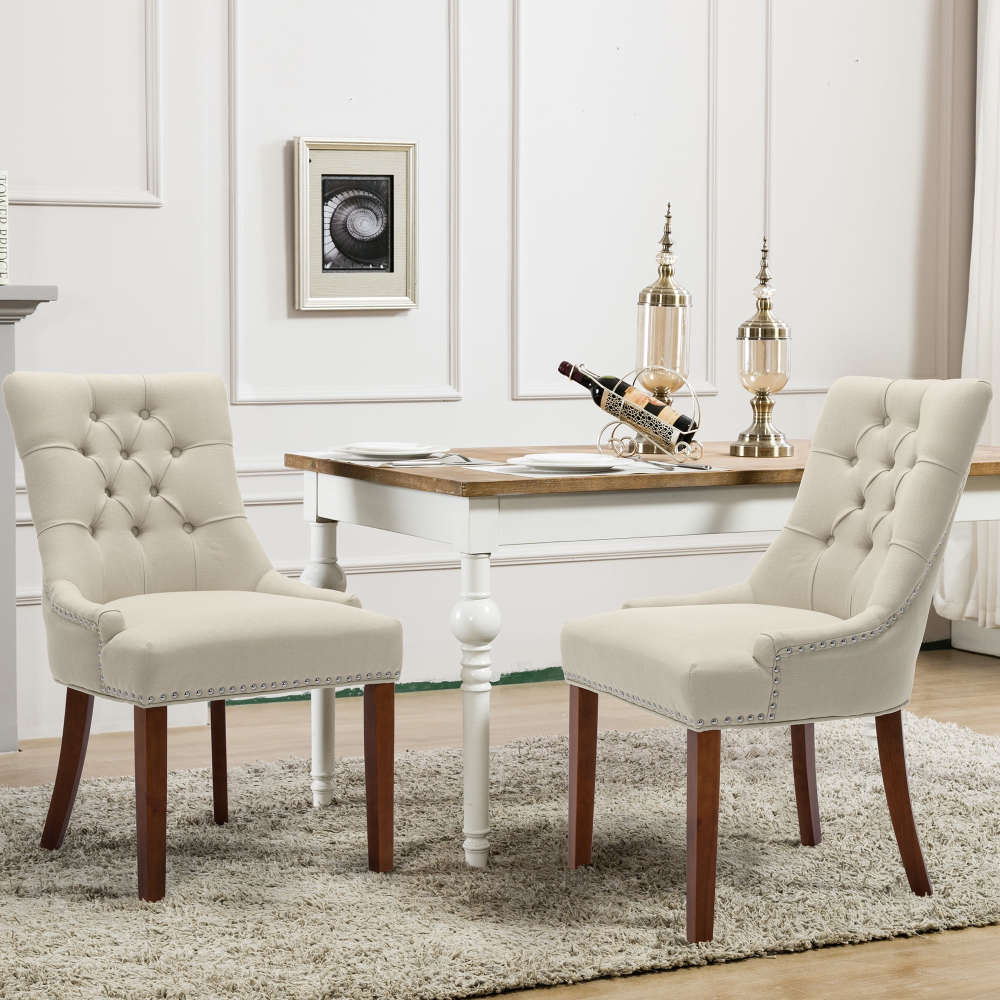 Foredo Linen Dining Chairs Set of 2, Modern Upholstered Dining Chairs
