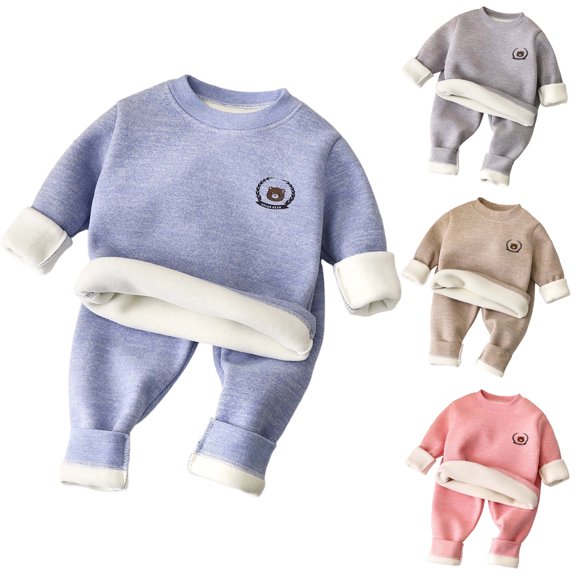 Asxite Toddler Fall Outfits Solid Fleece Crewneck Top Straight Leg Pants Casual Loose Fashion 2 Piece Set 7T