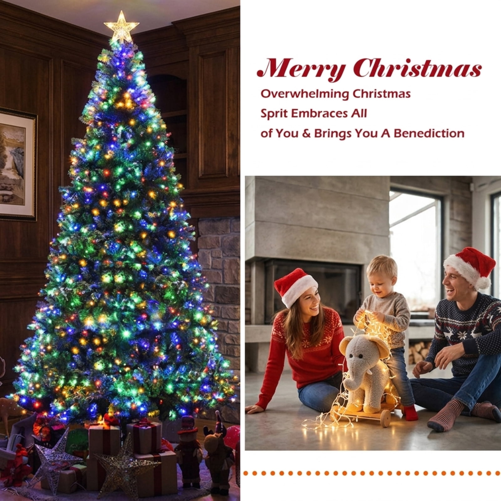 RUIE, 9 ft Green Artificial Christmas Tree, with 1000 LED Lights, Giant 9 Ft Christmas Tree, 2944 Branch Tips, Easy Assembly for Indoor Outdoor