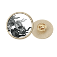 thumbnail image 1 of Chinese Ink Style Five Goblins Round Metal Golden Pin Brooch Clip, 1 of 3