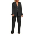 thumbnail image 3 of Dazajoo Women's 2 Piece Blazer Set Casual Loose Long Sleeve Blazer Jackets and Dressy Straight Leg Pant Suits with Pockets,Black,L, 3 of 7