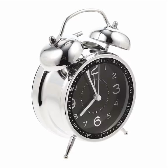 4 Inch Metal Ringing Alarm Clock Silent Night Light Glass Bedside Decor
