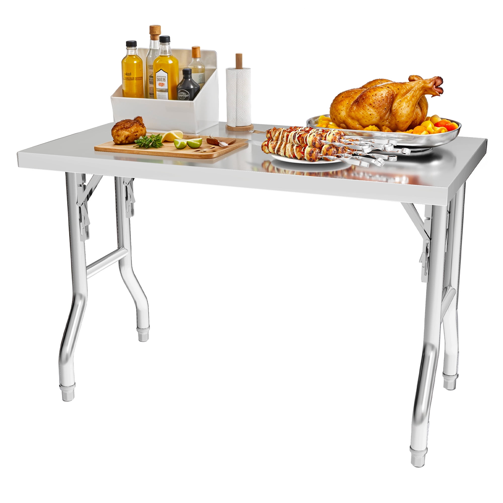 Uforic NSF Certified Stainless Steel Folding Prep Table, 48" x 24", Adjustable Feet, Commercial Kitchen Workbench for Restaurants, Picnic, Party, Camp Dining