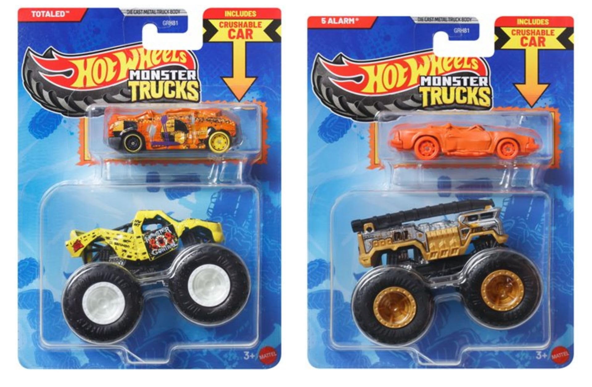 Hot Wheels Monster Trucks Bundle of 8 with Bonus Cars, Assorted Styles, Ages 3+ GRH81-999S