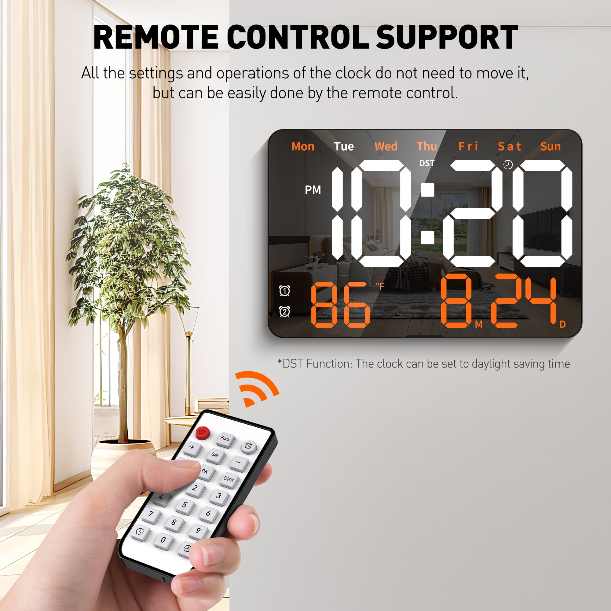 Digital Clock,11.5" Large LED Display Digital Wall Clock, Brightness Adjustable,with Day and Date,Indoor Temperature, Snooze,12/24 H,for Home,Office,Living Room