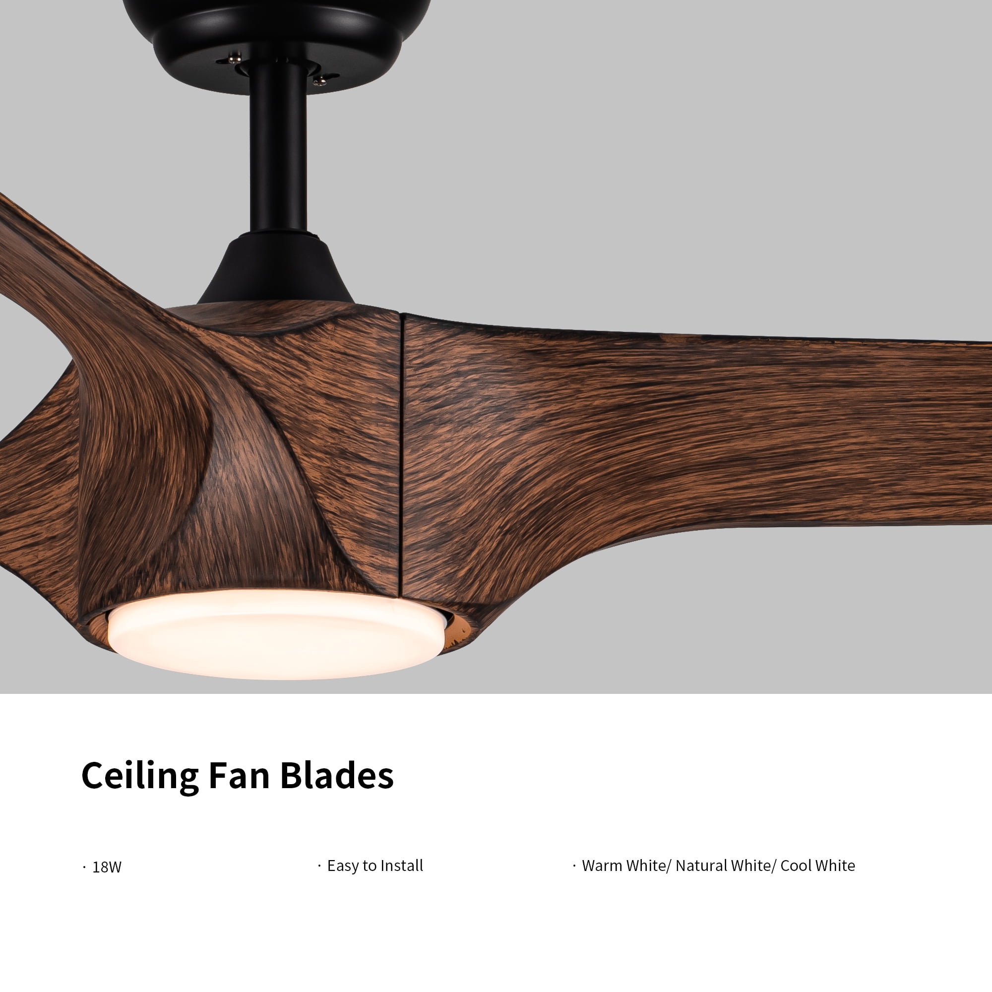 Leumius 56" Modern Farmhouse Reversible Quiet Motor Ceiling Fan Light with Brown Wood Grain ABS Blades for Living Room Bedroom