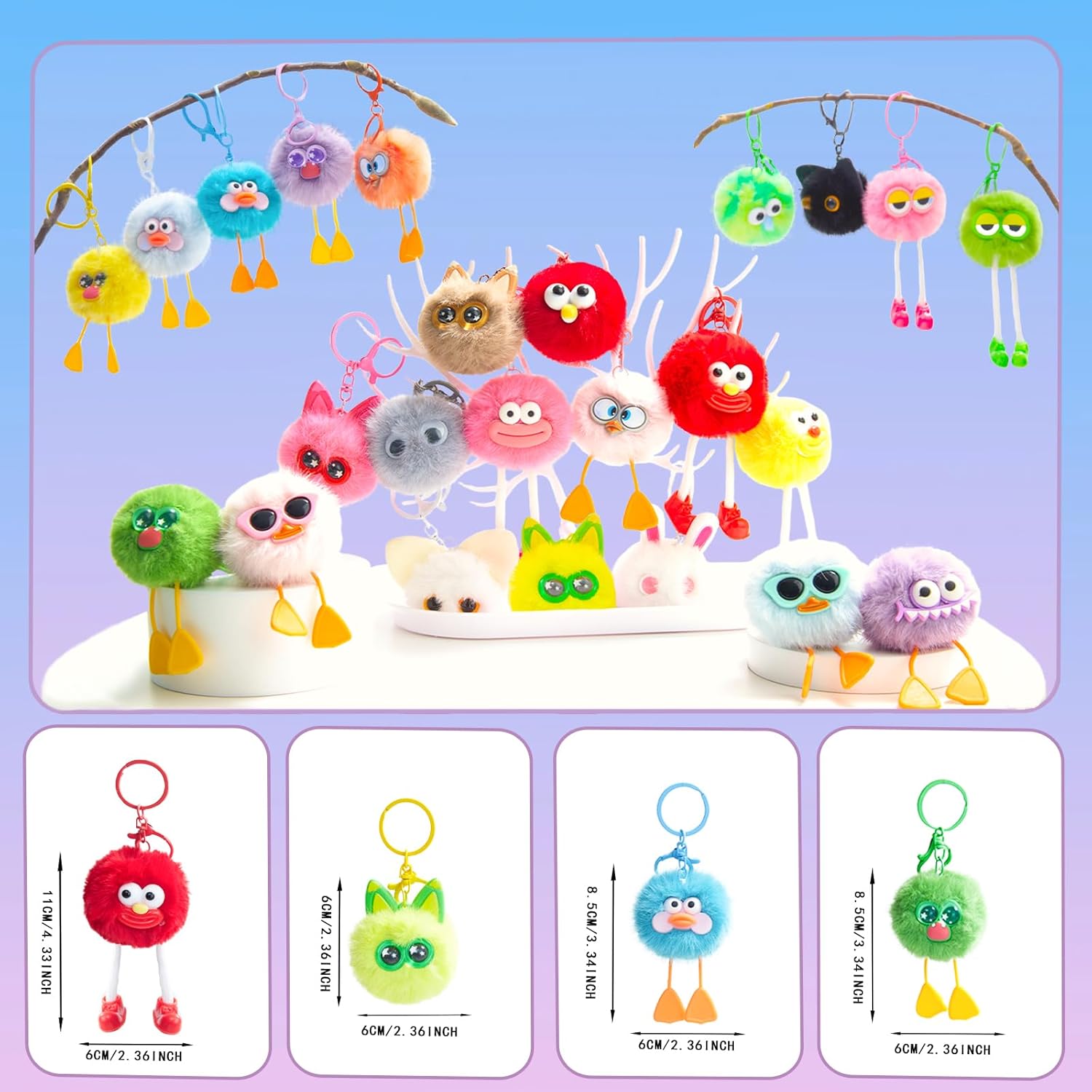 24 PCs Kids Keychains - Keychain Valentines Day Gifts for Kids Classroom Birthday Goodie Bags Stuffers Party Favors Pinata Toys Classroom Prizes Elementary Child Bulk Items Treasure Box Prizes