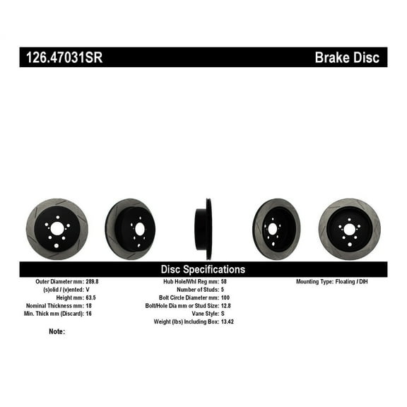 StopTech 126.47031SR StopTech Sport Rotor Fits 10-17 86 BRZ FR-S Legacy Outback Fits select: 2013-2016 TOYOTA SCION FR-S, 2011-2014 SUBARU OUTBACK 3.6R LIMITED