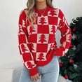 thumbnail image 2 of YDFCWXW Chandail à Carreaux Color Block pour Femmes, Col Rond, Manches Longues, Chaud, Rouge, G, 2 of 8