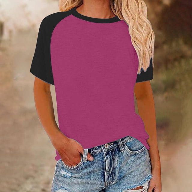 Soldes Aujourd'hui Liquidation! Chandail à Col Rond à Manches Courtes Imprimé Contrastant pour Femmes, Haut à la Mode en Liquidation!