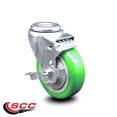 thumbnail image 2 of 4 Inch Green Polyurethane Wheel Swivel Bolt Hole Caster with Brake SCC, 2 of 2
