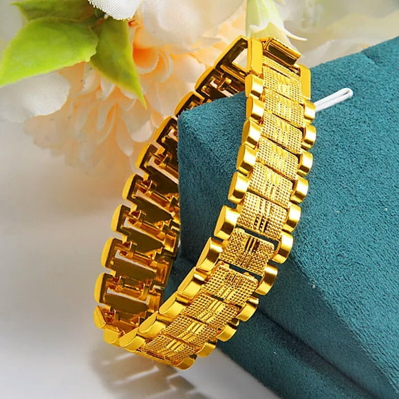 HOOUN New Men's 24K Thai Baht Yellow Gold Plated Jewelry 7.5"