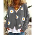 thumbnail image 4 of Qarigey Suéter de mujer Lints invierno otoño estampado de flores adorables estampado de manga larga cuello en V transpirable lavable suelto señoras Prendas para la parte del cuerpo Gris METRO Qarigey AP012615-07, 4 of 6