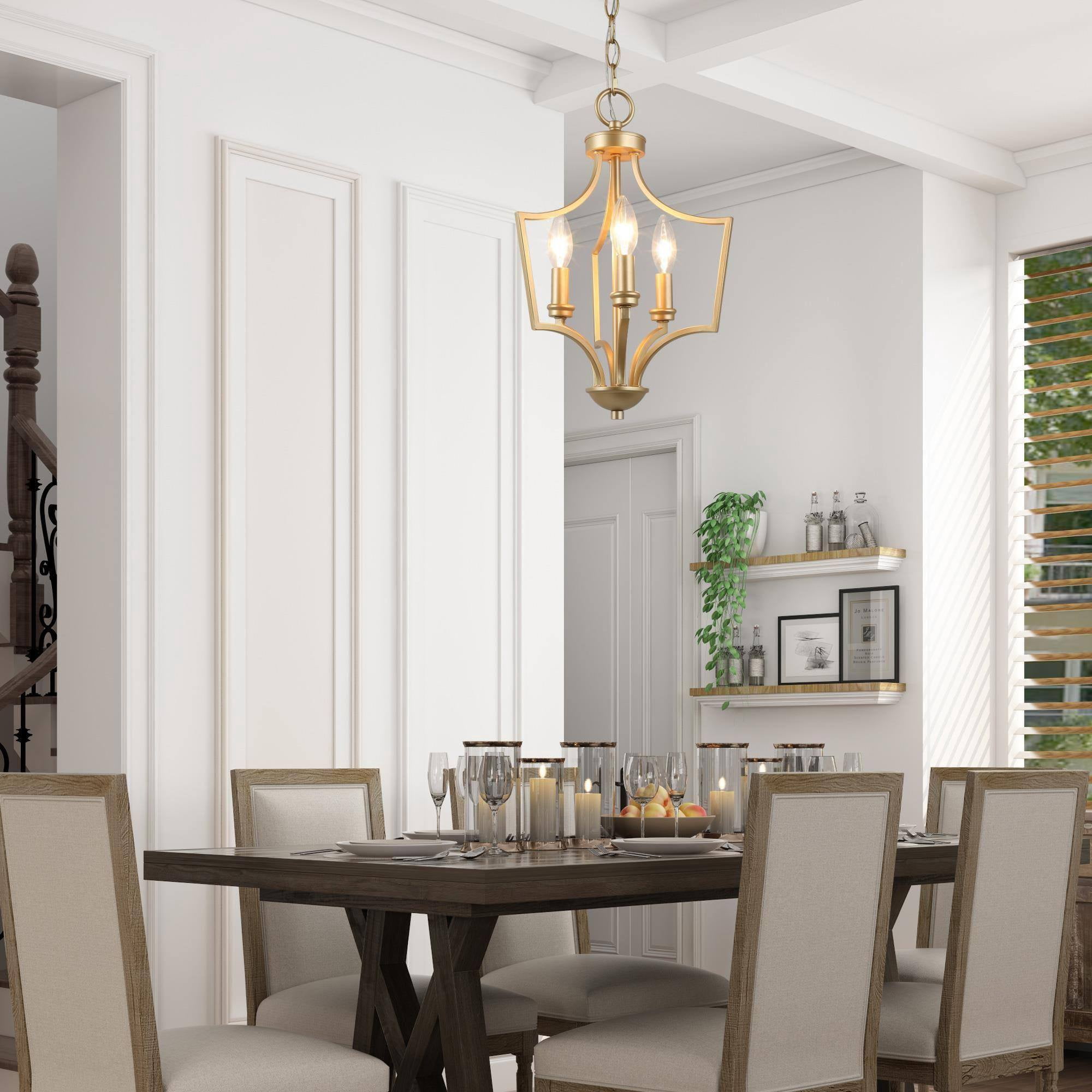 LNC 12" Gold Mini Chandelier with 3 Candles and Adjustable Chain, E12 Base, Indoor Dry Use