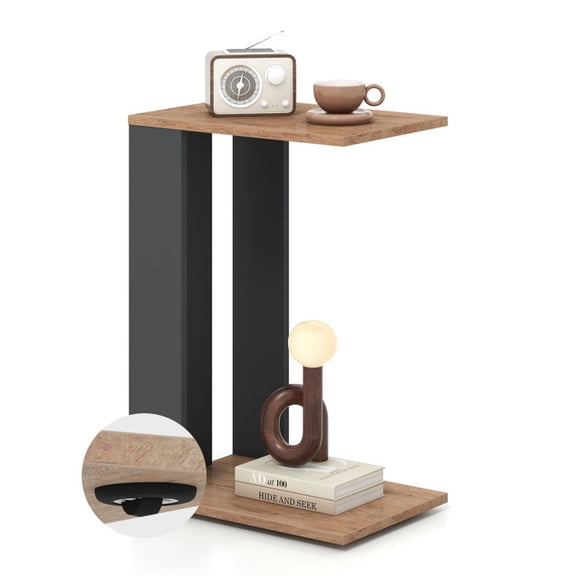 GVN End & Side Tables,2-Tier C-Shaped Side Table with Universal Wheels and Shelf-Rustic Brown